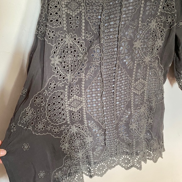 Johnny Was Bohemian Embroidered eyeletTop Med Blouses